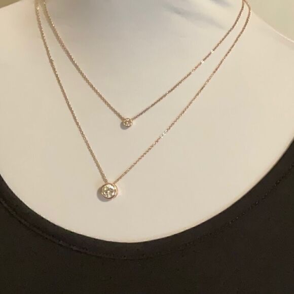 Rose gold layering necklace with CZ - Picture 1 of 2